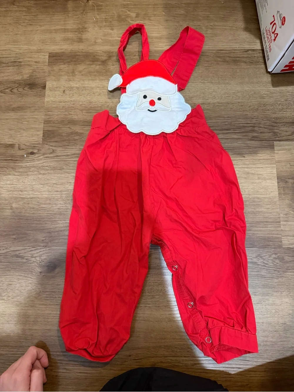 Kids Red Santa Applique Overalls